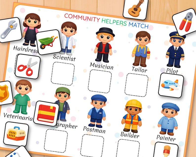 Community Helpers Matching Activity, Jobs and Tools Match for Preschool ...
