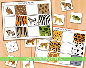 Animal Pattern Matching Activity, Preschool worksheets, education resources, Observation Game, Discrimination, montessori materials, toddler
