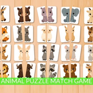 Animal Puzzle Cards, Two Piece Match Puzzles, Toddler Learning Activity, animals matching game, montessori