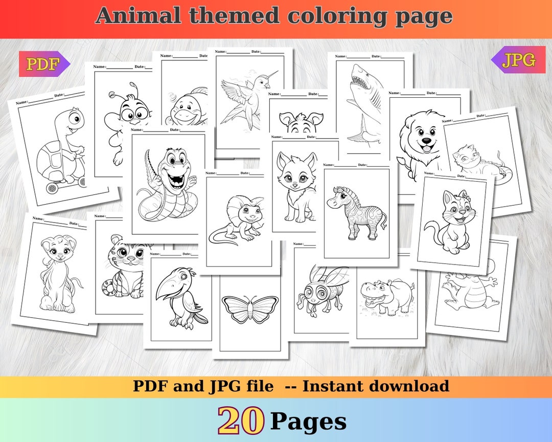 Animal Themed Printable Coloring Pages, Animal Coloring Book for Kids