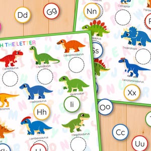 Dinosauriealfabetet och bokstavsigenkänning pusselaktivitet, versaler gemener matchning, parmatchning, ABC-kort bild 8