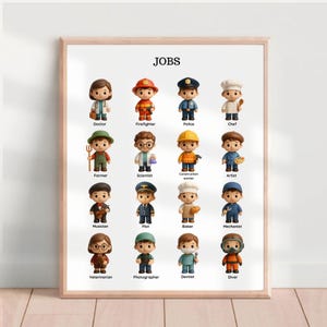 3D Jobs Poster for Kids, Educational Preschool Occupations, educational wall art