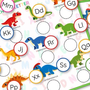 Dinosauriealfabetet och bokstavsigenkänning pusselaktivitet, versaler gemener matchning, parmatchning, ABC-kort bild 14