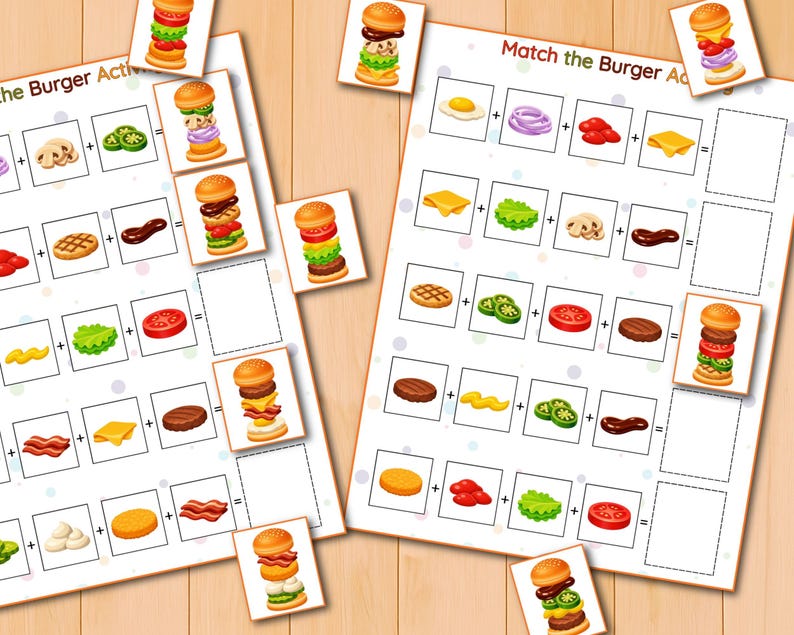 Burger Matching Activity for Kids, Learning Game, Visual Match ...