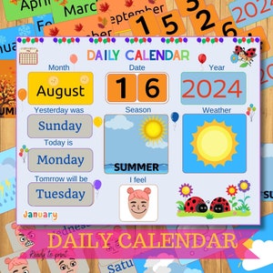 Calendrier à imprimer pour enfants, calendrier Montessori pour l'école maternelle à la maison et carte météo, Emotions Morning Board, calendrier mural pour enfants