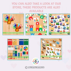 May include: An assortment of educational activity sets, including a name craft, castle pattern matching, an alphabet game, and a matching game with animals. The text "YOU CAN ALSO TAKE A LOOK AT OUR STORE, THESE PRODUCTS ARE ALSO AVAILABLE" is at the top.