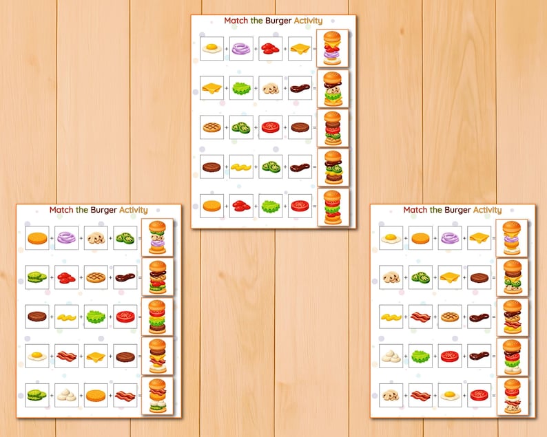 Burger Matching Activity for Kids, Learning Game, Visual Match ...