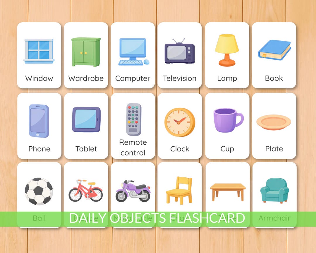 Daily Objects Flashcard for Kids, Preschool Learning Set, Educational ...