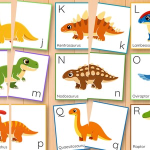 Dinosauriealfabetet och bokstavsigenkänning pusselaktivitet, versaler gemener matchning, parmatchning, ABC-kort bild 9