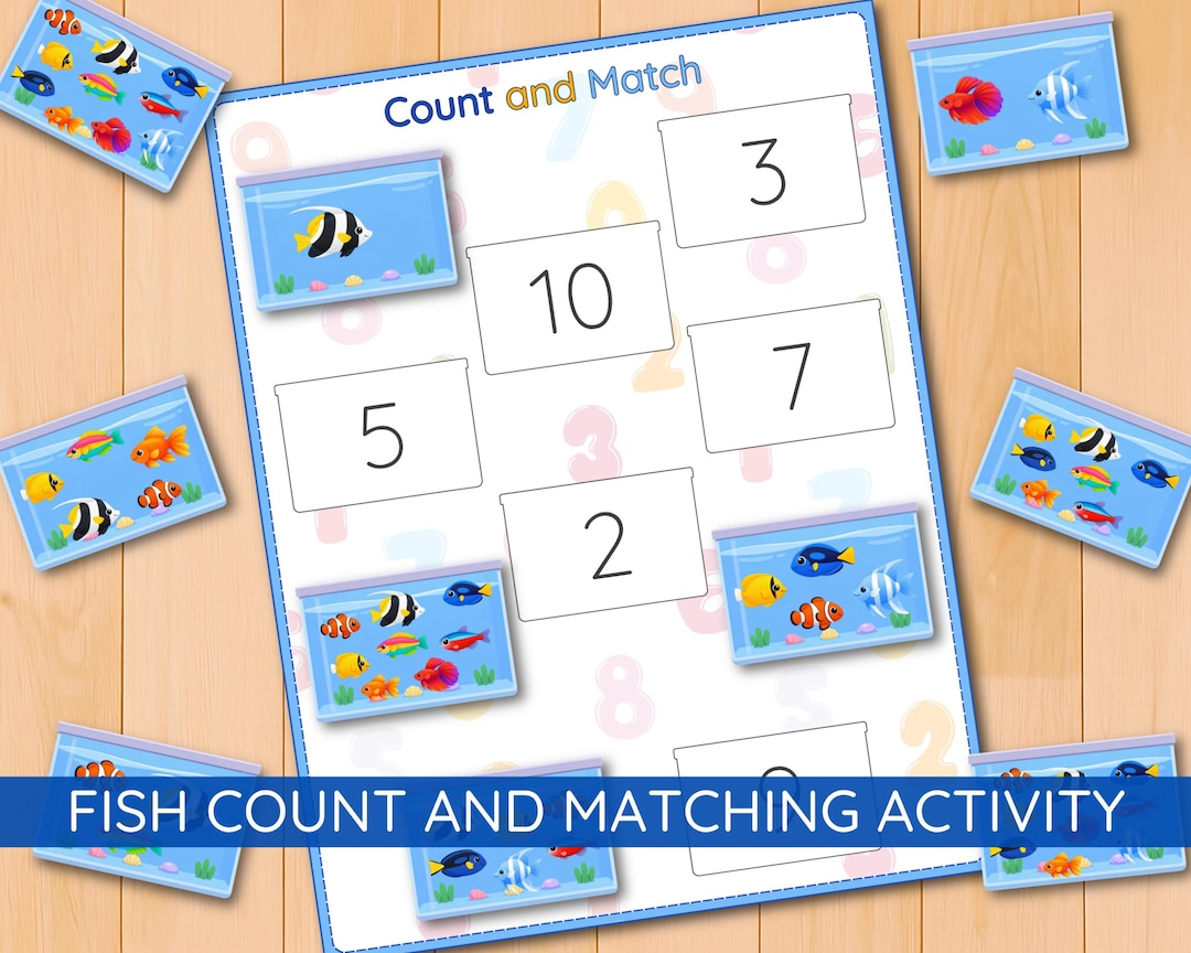 Fish Count and Match Activity, Aquarium Counting Game, Preschool Math ...