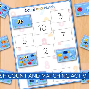 Fish Count and Match Activity, Aquarium Counting Game, Preschool Math, counts to 1 10
