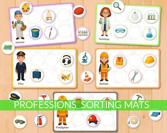 Community Helpers sorting Game, jobs Tools Activity, professions and Occupations Worksheets, Toddler busy book