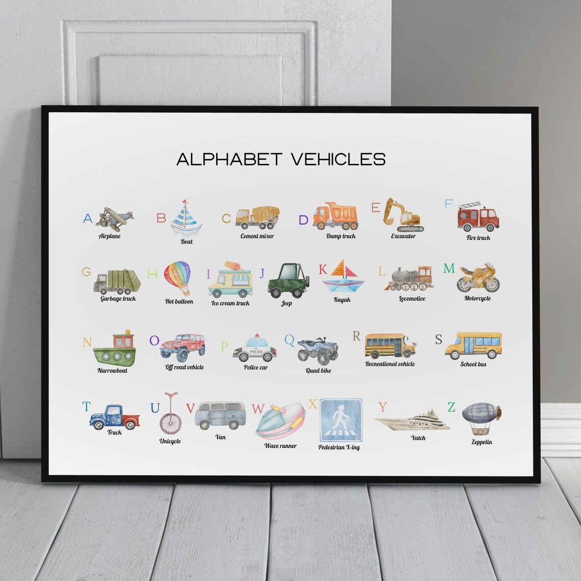 Transportation Alphabet Poster, Printable Vehicle ABC Print
