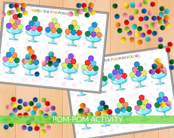 Ice Cream Pom pom activity, Fine Motor skills, Preschool worksheet, kindergarten, visual perception, toddler