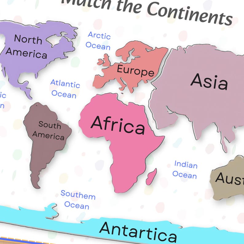 World Continents and Continental Animal Matching Game, Habitat Learning ...