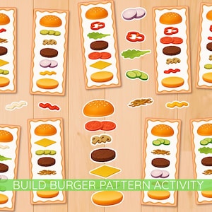 Burger Pattern game, Sequencing Activity, Build Burgers, Preschool Matching Set, Pretend Play, funny activities