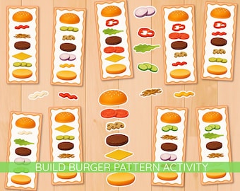 Burger Pattern game, Sequencing Activity, Build Burgers, Preschool Matching Set, Pretend Play, funny activities