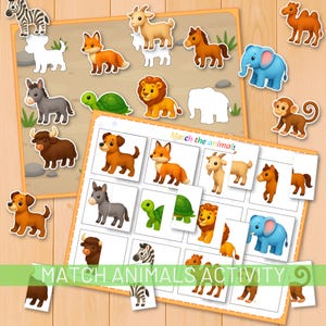 Animal Matching Game, Half Picture and Shadow Matching activity for Toddlers, symmetry puzzle, kindergarten