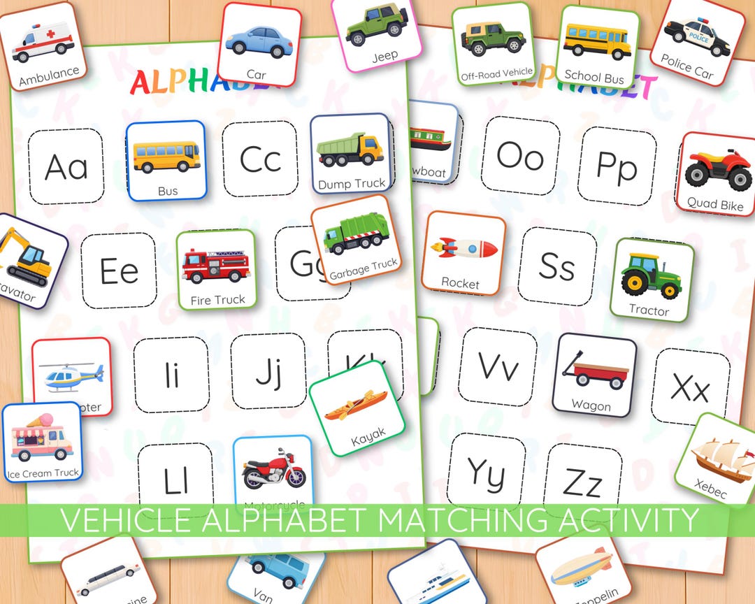 Vehicles Alphabet Match Activity, Vehicle Letter Matching, Uppercase ...