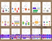 Montessori Cut and Paste Printables – Preschool and Kindergarten Worksheets Bundle Busy Book Homeschooling activities