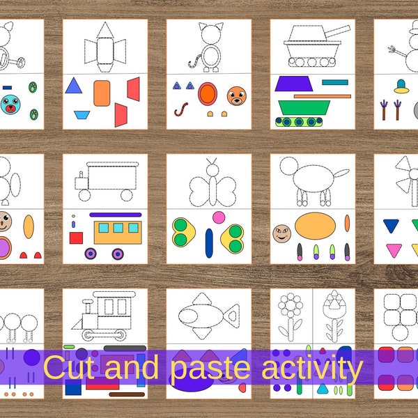 Montessori Cut and Paste Preschool Printables Cut and Paste Kindergarten Worksheets Bundle Kindergarten Activities Busy Book Homeschooling