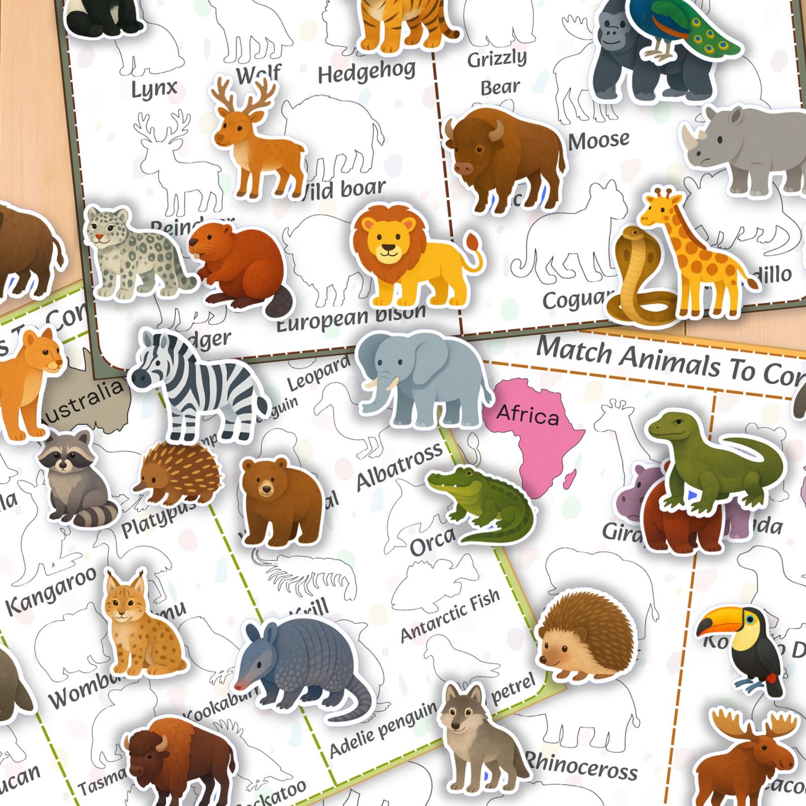 World Continents and Continental Animal Matching Game, Habitat Learning ...