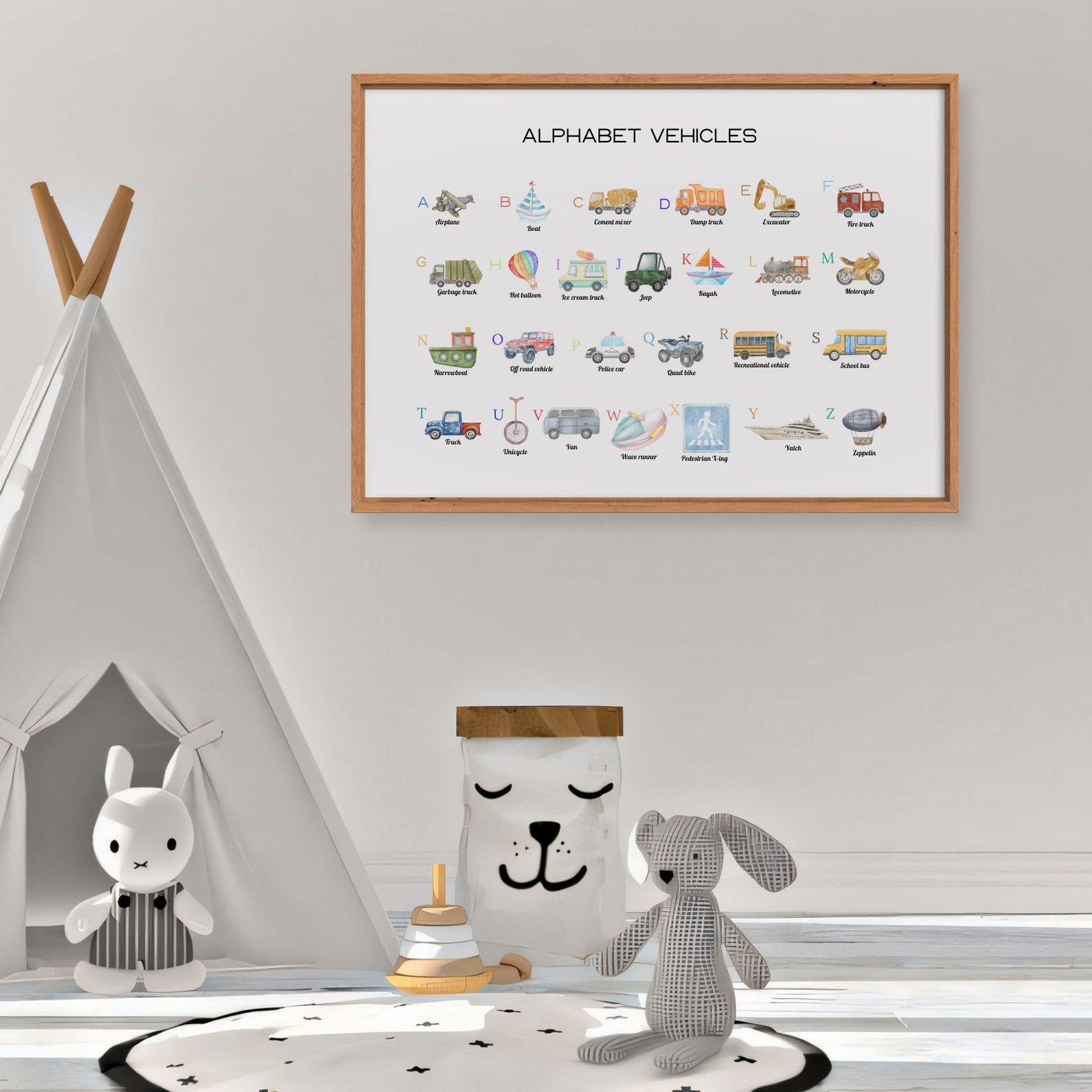 Transportation Alphabet Poster, Printable Vehicle ABC Print