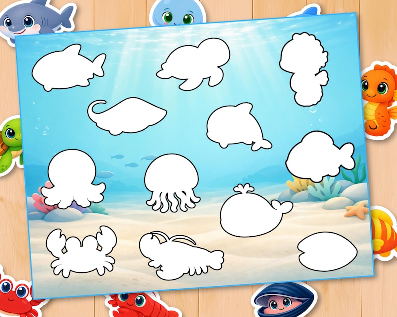 Ocean Animals Matching Activity, Sea Life Shadow Match, Preschool ...