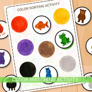 Farbsortieraktivität für Kinder, Memory-Spiel, Arbeitsblätter für die Vorschule, Montessori-Materialien, Lernressource, Kindergarten