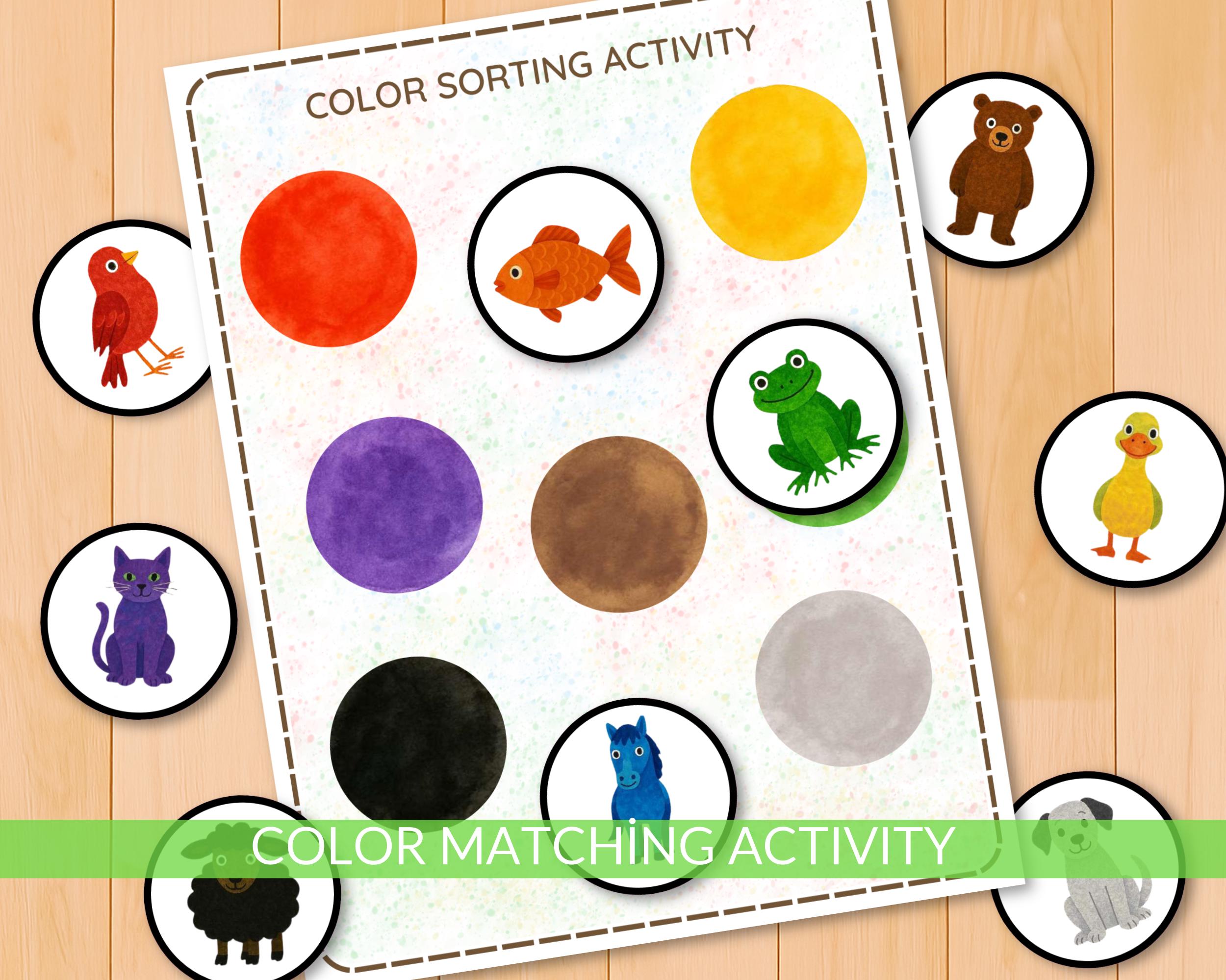 Color Sorting Activity for Kids, Match Game, Preschool Worksheets ...