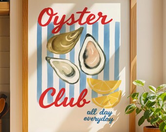 Beachy Oyster Club-kunstprint: keukendecor kust (digitale download)