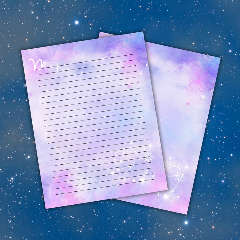 Capricorn Zodiac Note Page Printable, Celestial Journal Paper Sheet