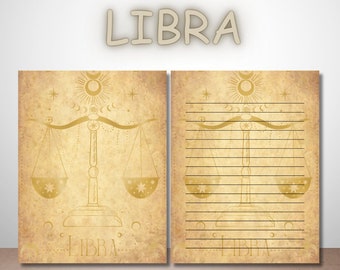 Libra Zodiac Note Page, Celestial Stationery, Astrology Journal Writing Paper Sheet, Zodiac Vintage Astrology Writing Sheet