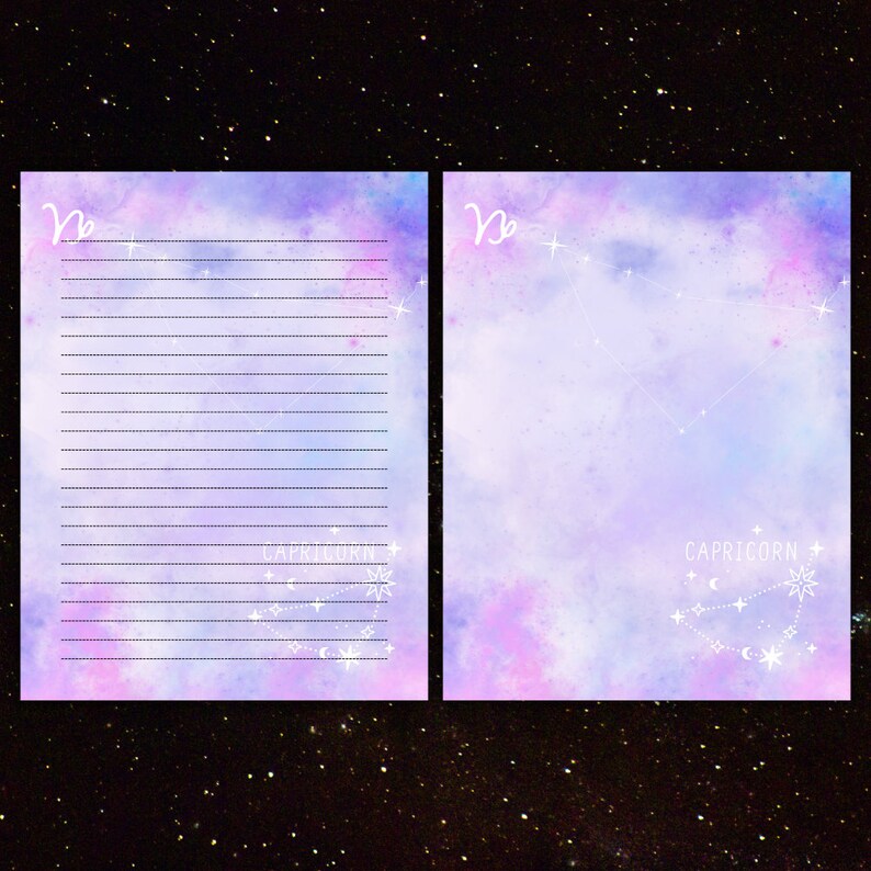 Capricorn Zodiac Note Page Printable, Celestial Journal Paper Sheet