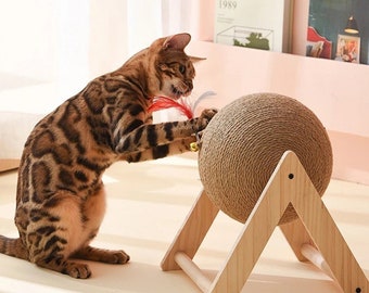 Katzenkratzpfosten Katzenkratzer Schützt Möbel Katzenkratzpolster, Kartonkatzenkratzen mit Roller Ball Spielzeughalter Katzenspielzeug