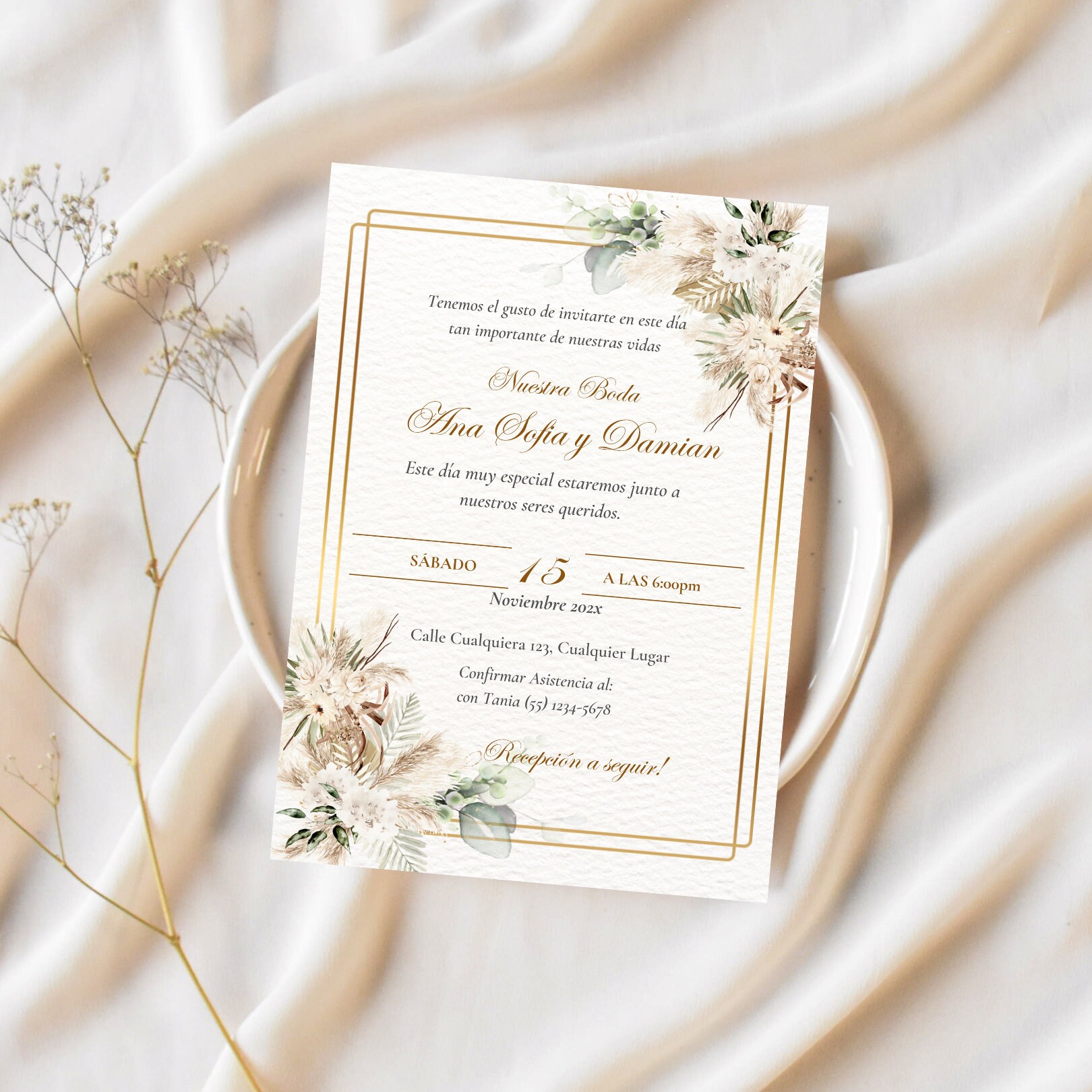 Wedding Invitation in Spanish, Wedding Invitation Template, Editable ...
