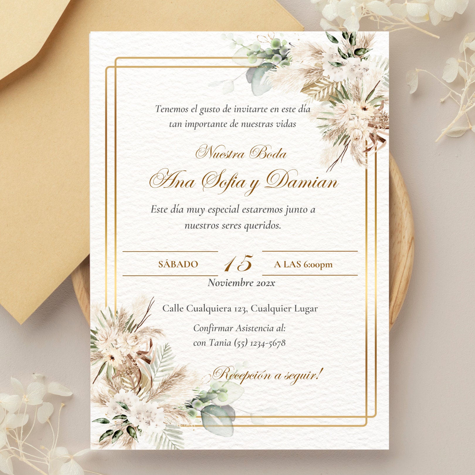 Wedding Invitation in Spanish, Wedding Invitation Template, Editable ...