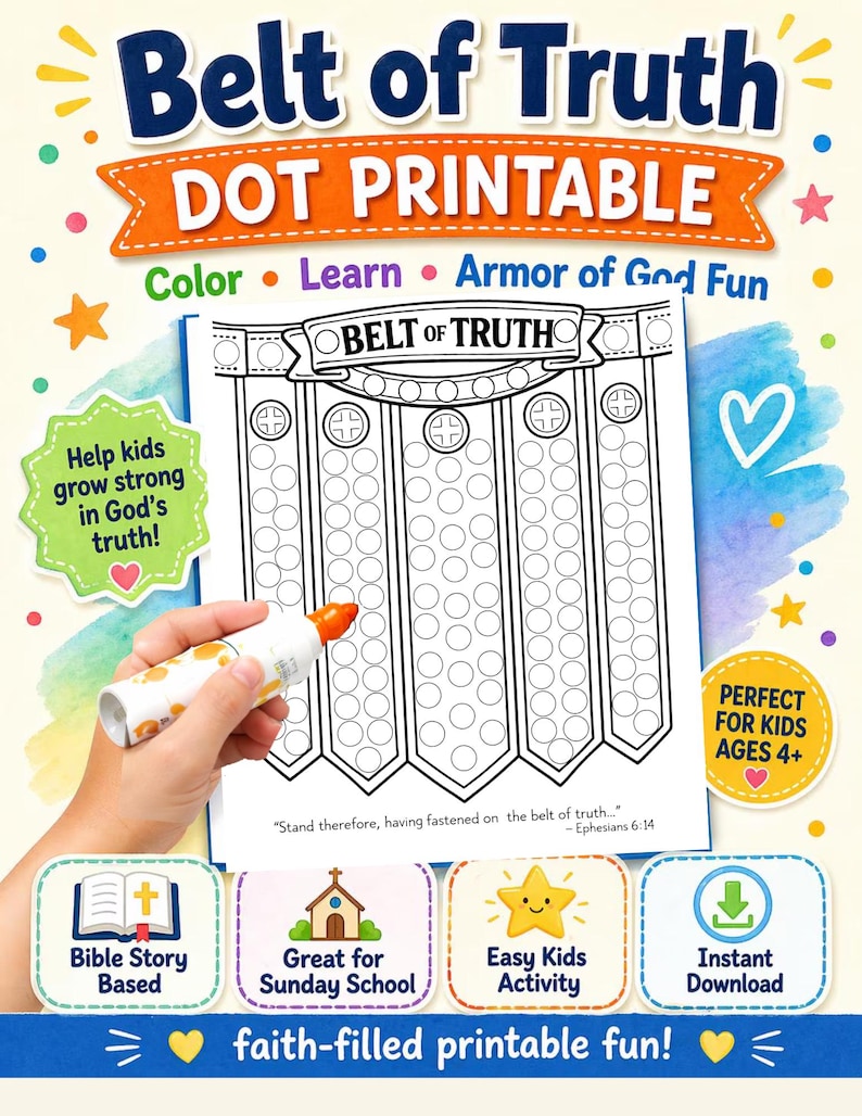 Belt of Truth Dot Marker Sunday School Church Craft - Etsy Canada