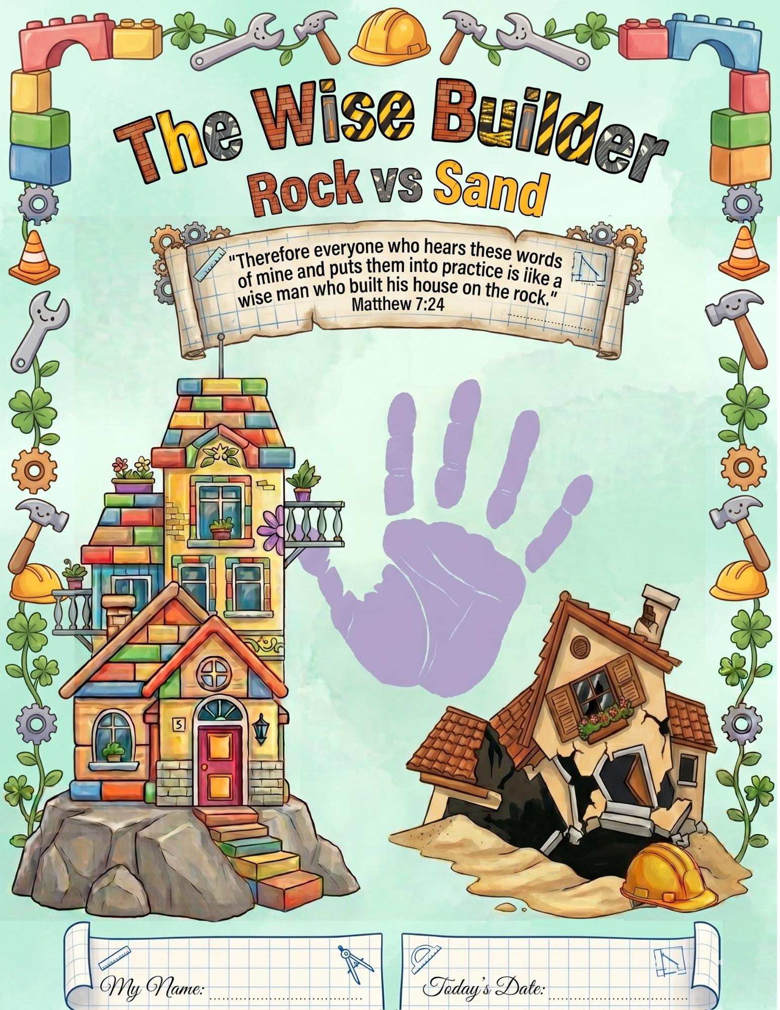 The Wise Builder Handprint Craft, Wise Man Built His House Upon the ...