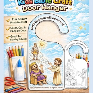 Nebukadnessars dröm Bibelpyssel för barn (spansk version ingår) | Dörrhängare målarbok (digital nedladdning)