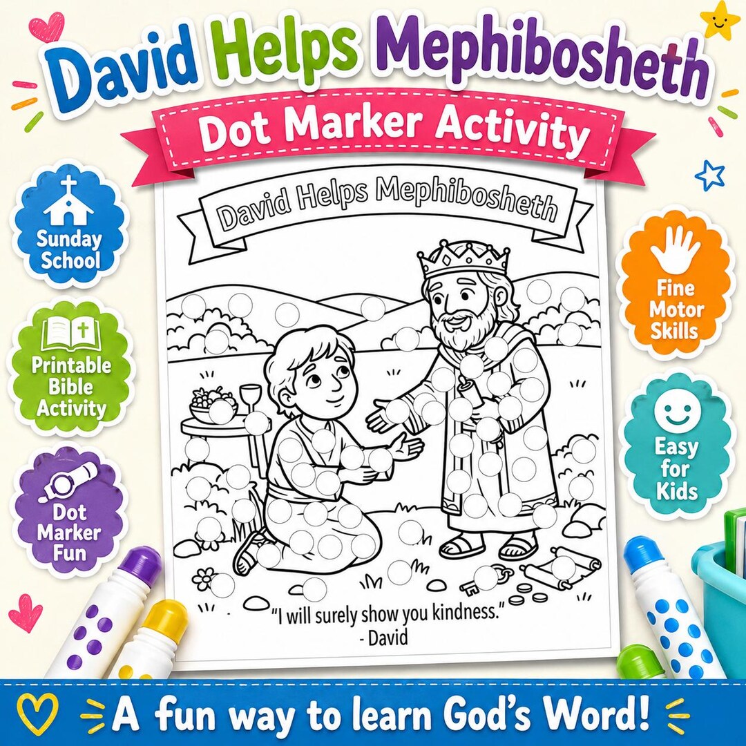 David Helps Mephibosheth Dot Marker | Sunday School Craft | Bible Craft ...