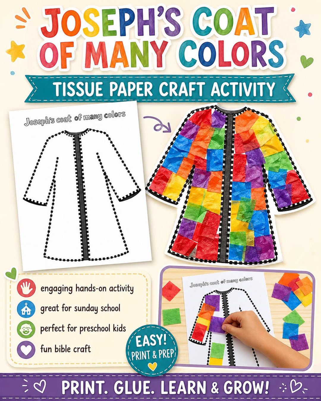 Joseph Coat of Many Colors Tissue Paper Craft Printable | Joseph Coat ...