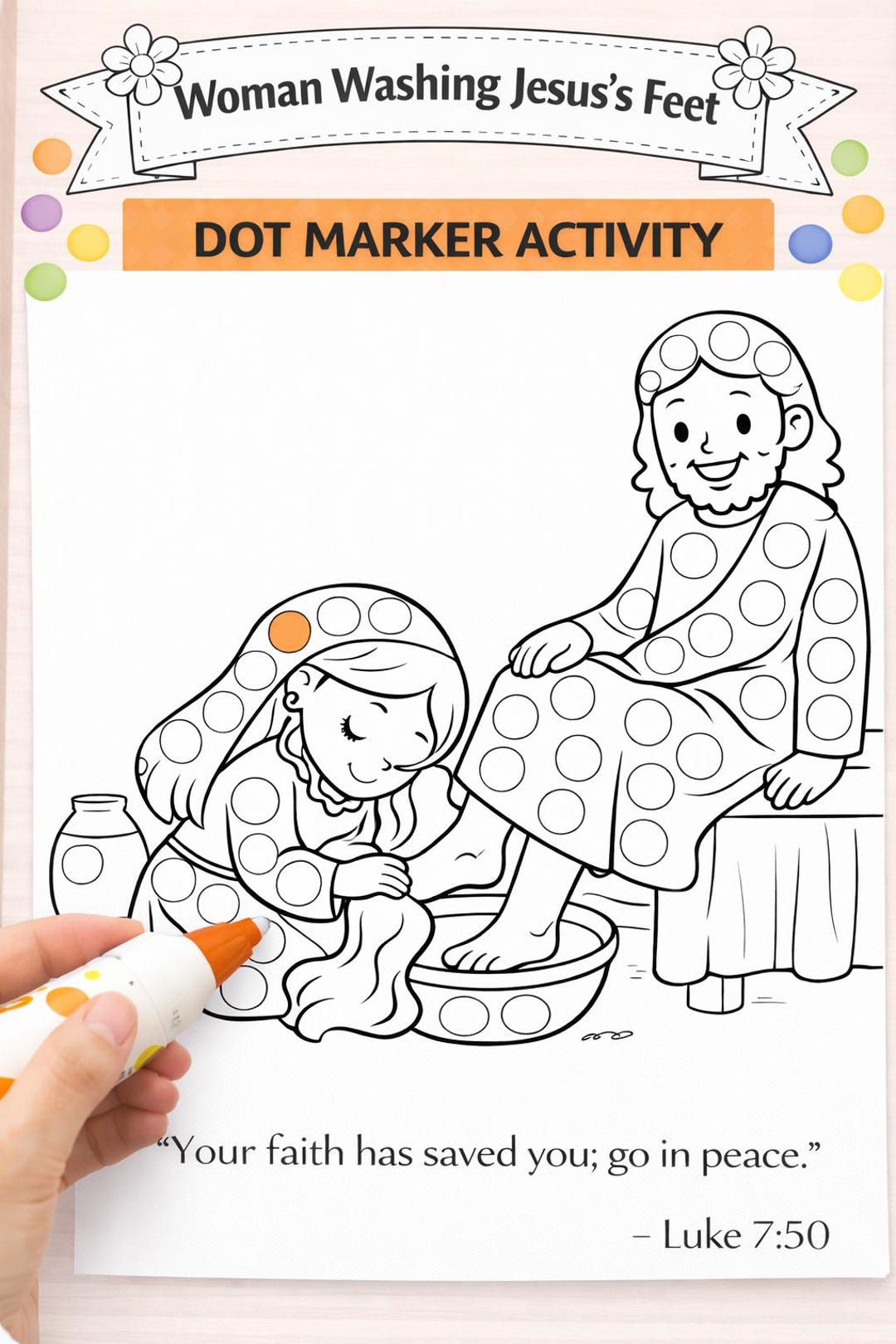 Woman Washing Jesus Feet Dot Marker Activity, Bible Printable for Kid ...
