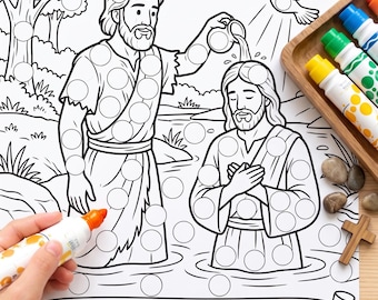 Jesus Baptism Dot marker page | Sunday School Bible Craft (PDF Download)