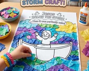 Jesus Calms the Storm Tissue Paper Craft, Sunday School Printable Activity| Miracles of Jesus Activity