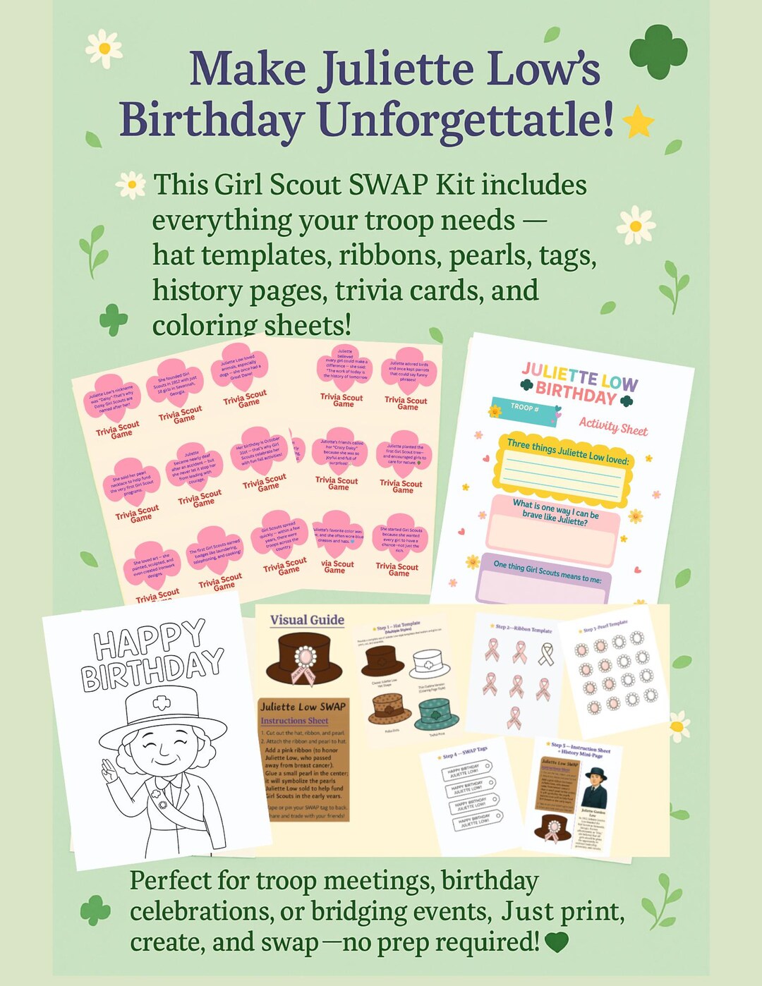 Girl Scout SWAP Kit - Trivia Scout Game- SWAPS Juliette’s Gift to the ...