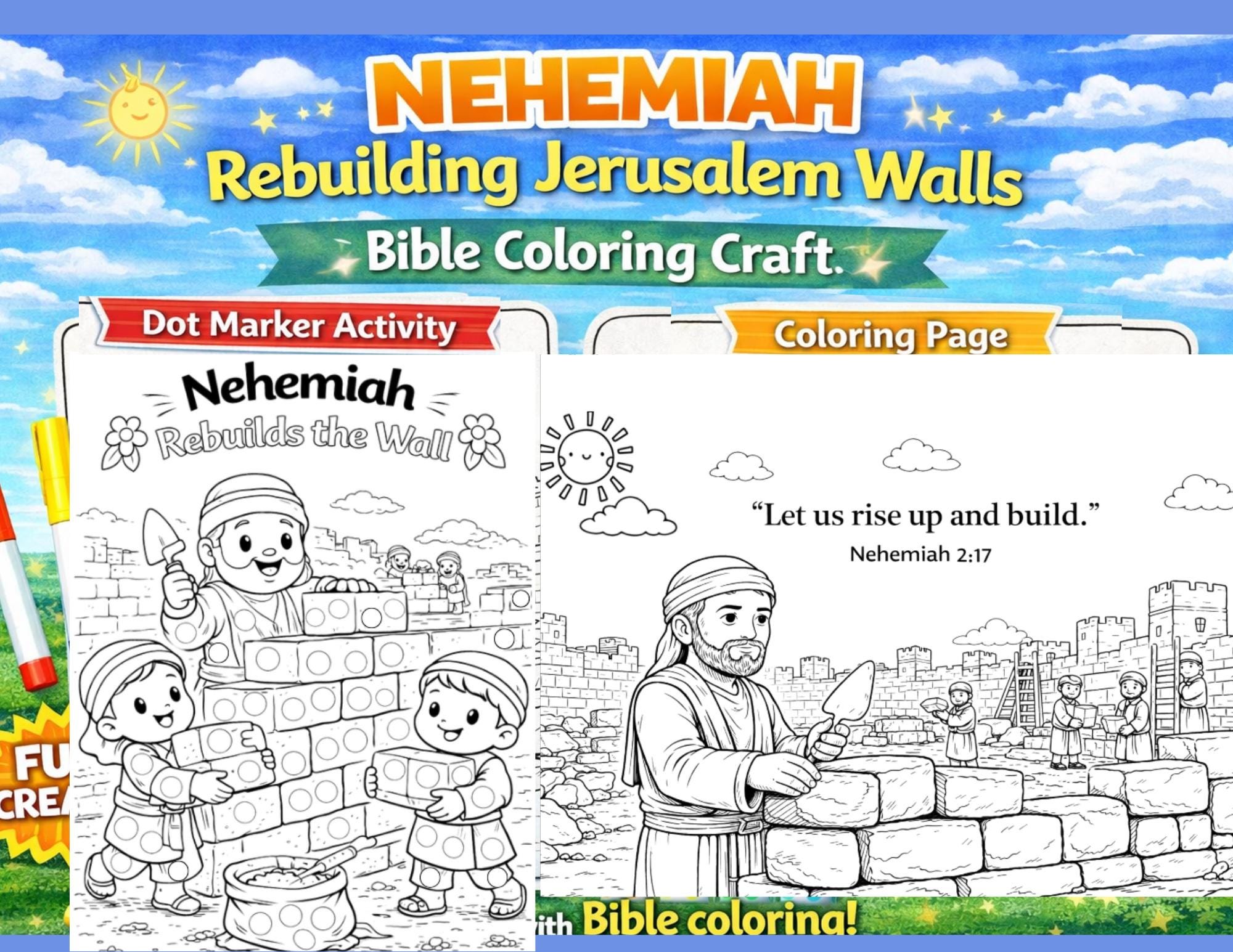 Nehemiah Rebuilding Jerusalem Walls Bible Coloring Craft (spanish ...