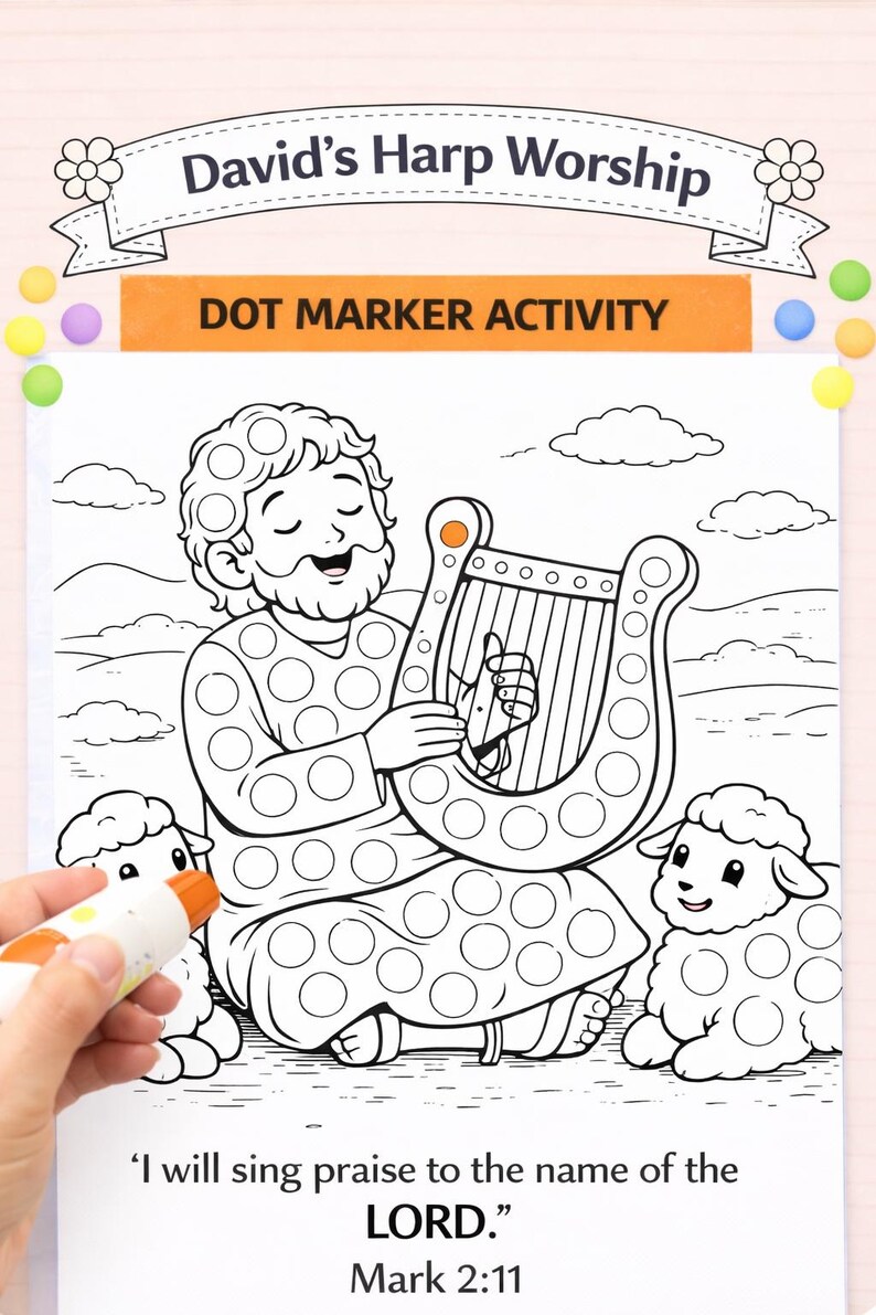 David’s Harp Worship Dot Printable, Bible Activity for Kids, Sunday ...