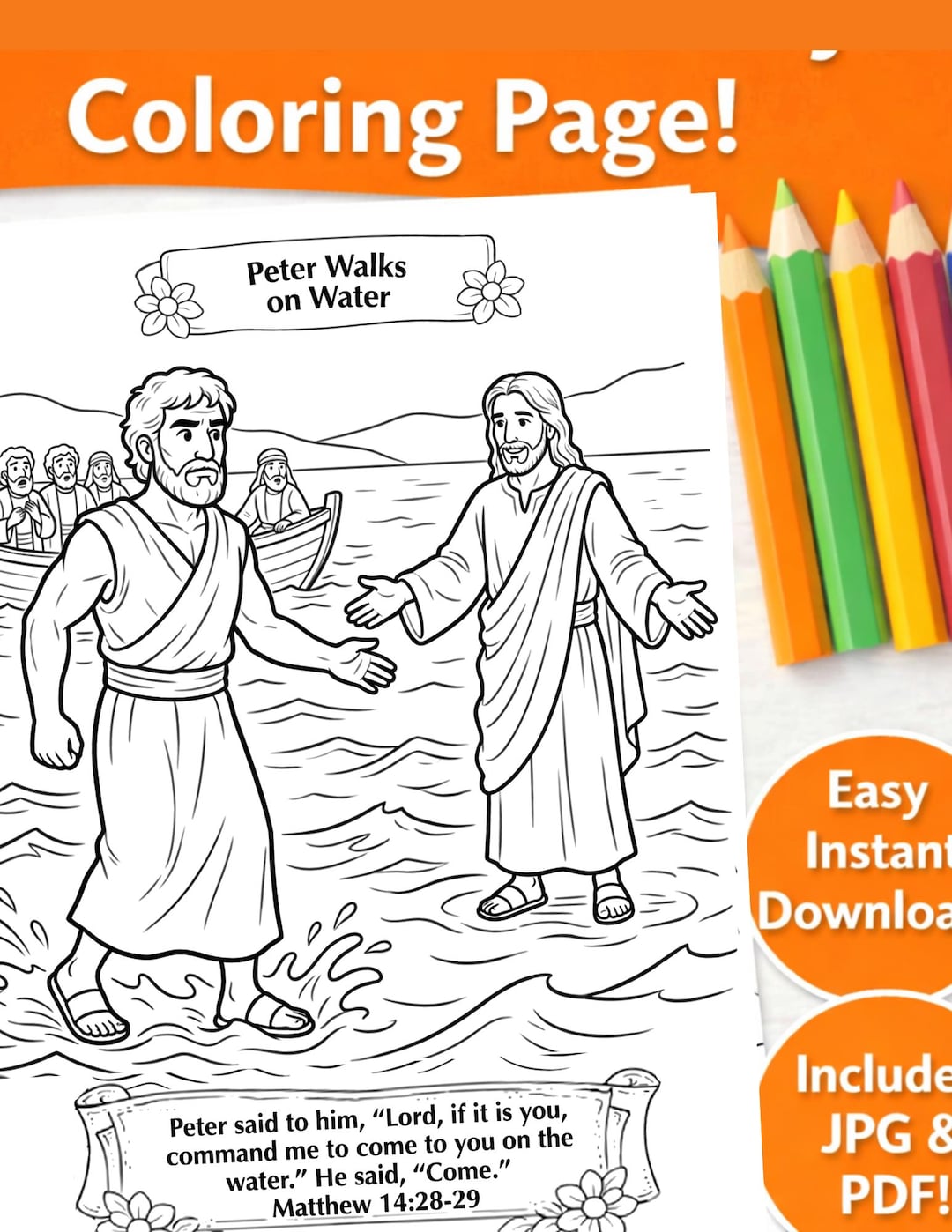 Peter Walks on Water Coloring Page | Jesus’ Miracle Bible Activity ...