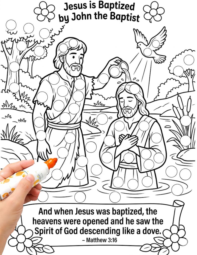 Jesus Baptism Dot Marker for Sunday School, Homeschool , Bible Do-a-dot ...